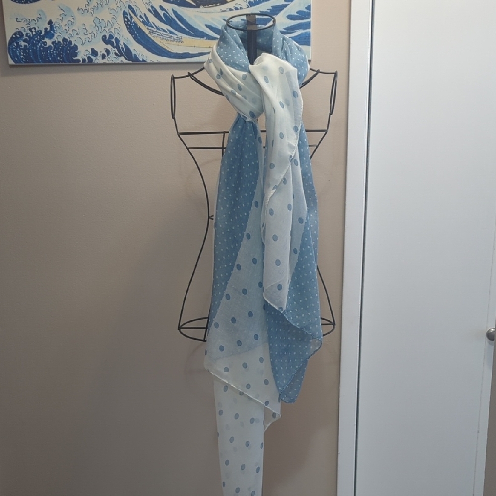 Polka Dot Blue and White Scarf